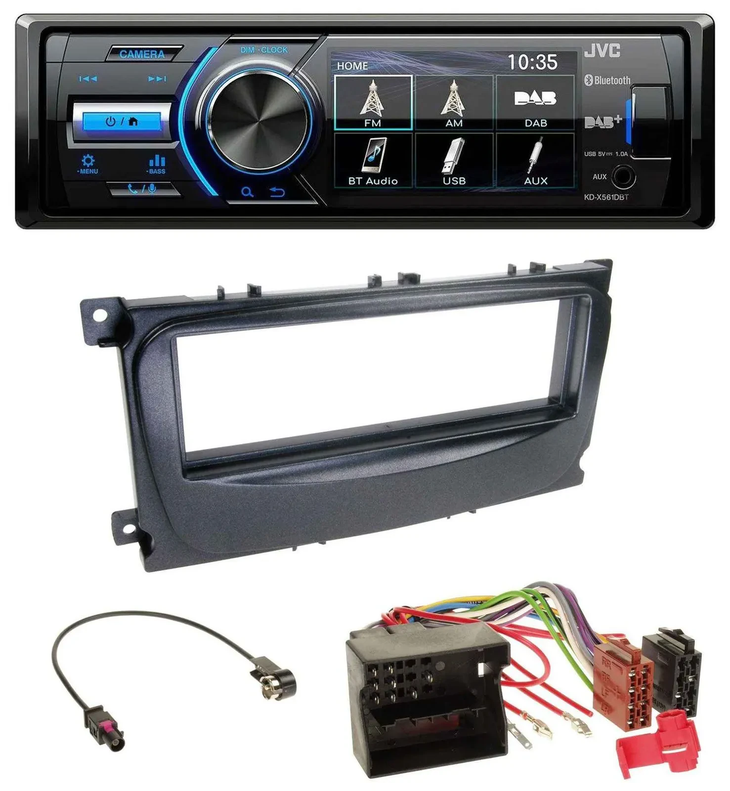 Автомагнитола для Ford JVC Bluetooth MP3 USB DAB черный (Mondeo/S-Max, 2007–2014)
