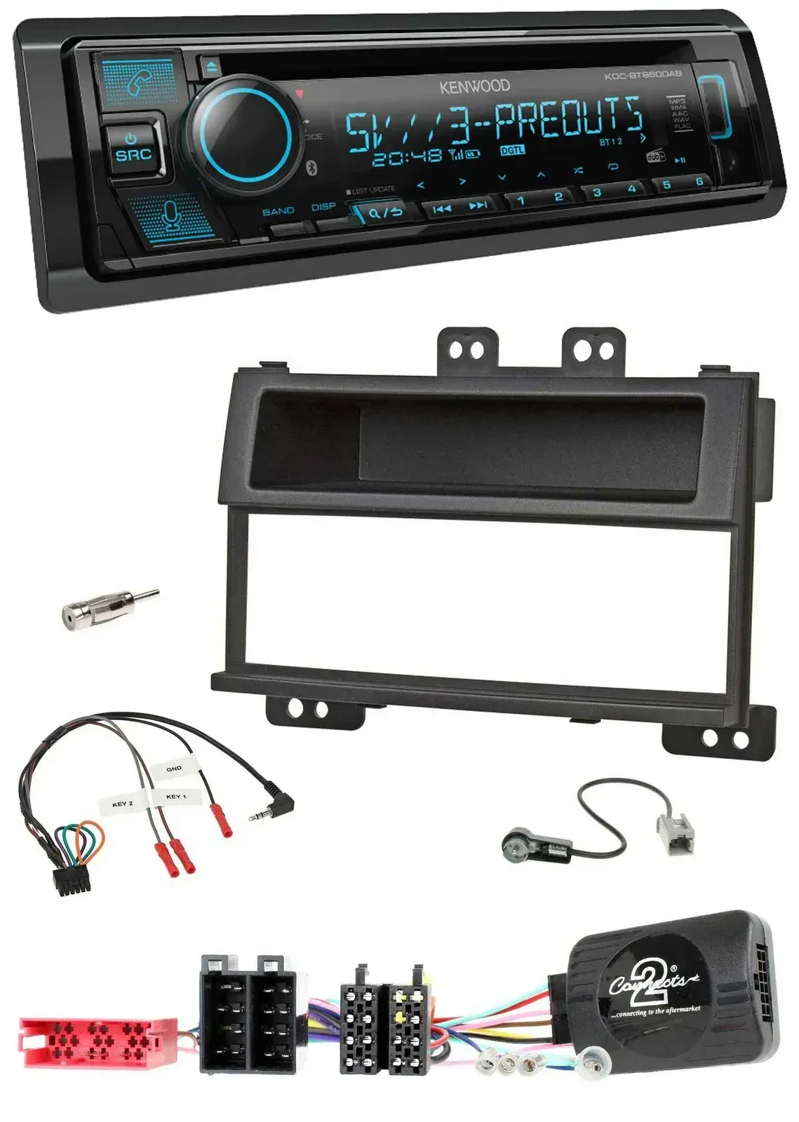 Автомагнитола Kenwood Bluetooth USB CD DAB для Hyundai i20 (2009–2011), поддержка управления с руля, ISO, черная