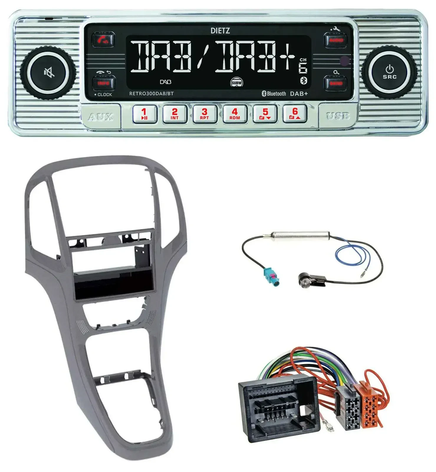 Dietz Bluetooth MP3 DAB USB Autoradio für Opel Astra J ab 2009 Titan grau
