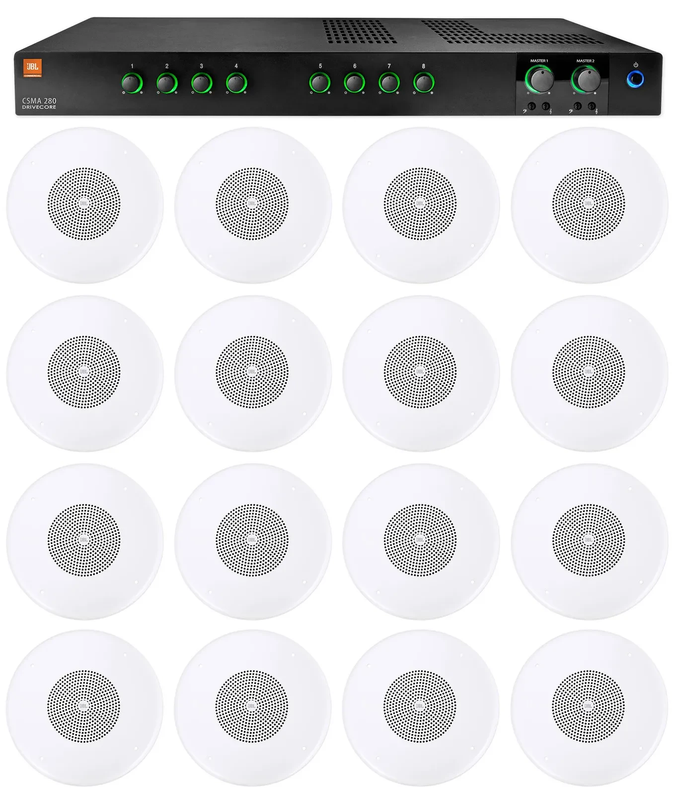 Трансляционный усилитель JBL CSMA280 2x80W, 4/8 Ом, 70/100V, с 16 акустическими системами 4" CSS8004