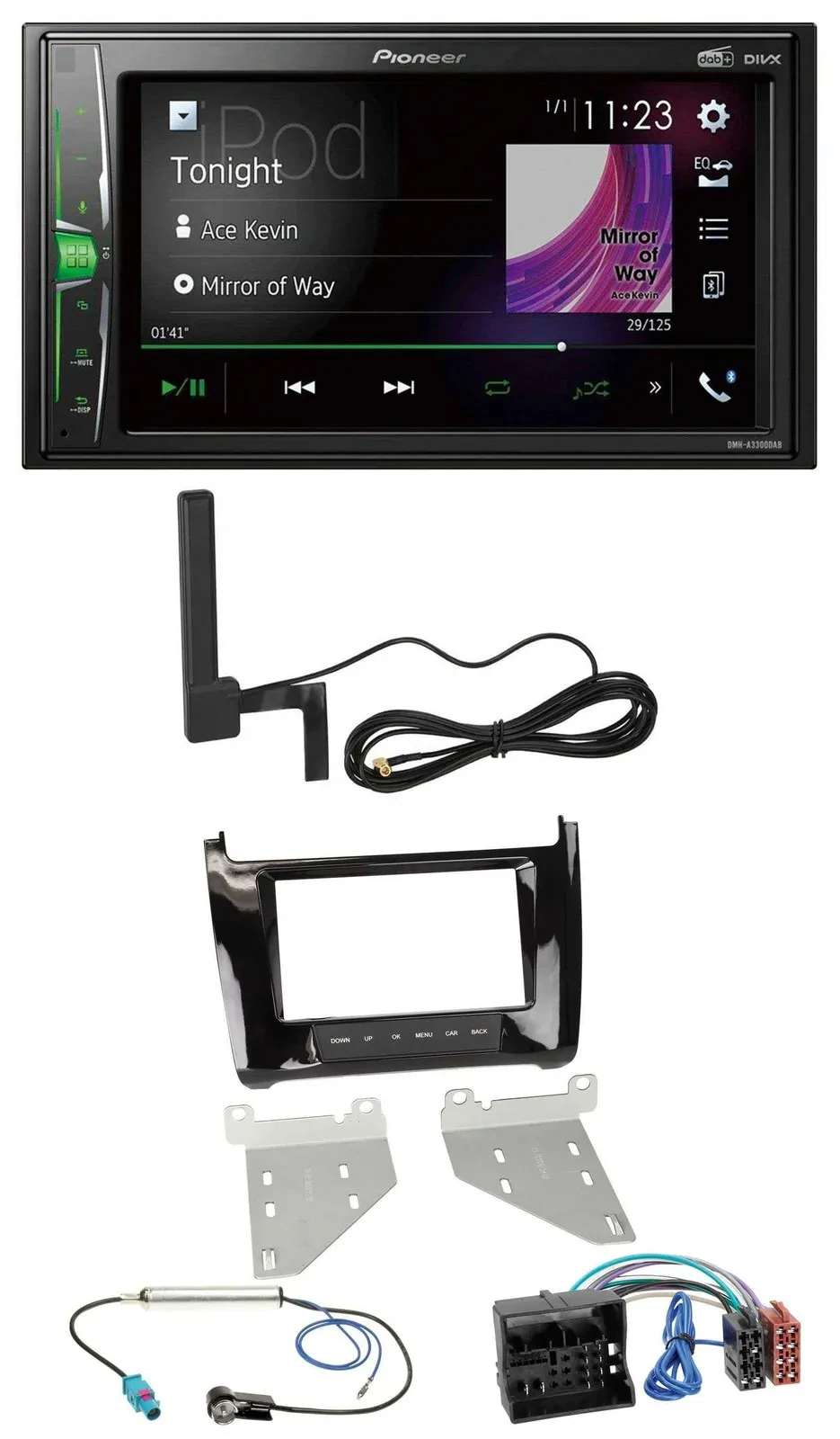 Pioneer MP3 DAB AUX 2DIN Bluetooth Autoradio für VW Polo ab 14 piano-schwarz