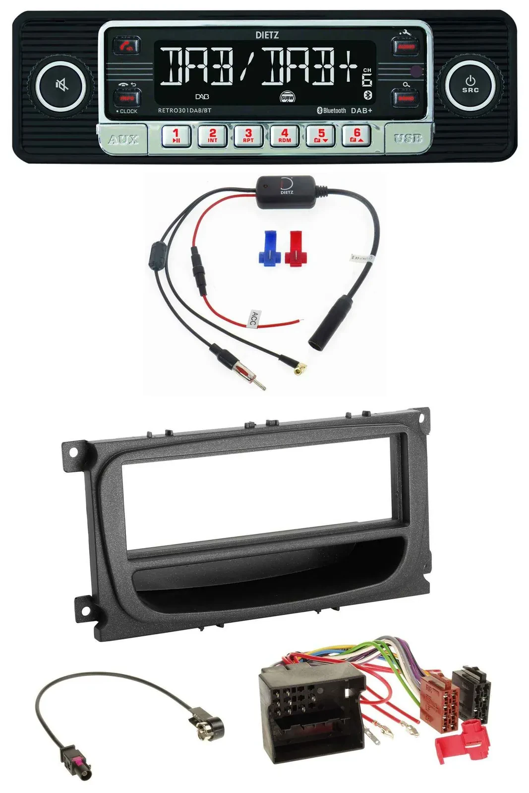 Dietz MP3 DAB Bluetooth USB Autoradio für Ford Mondeo S-Max 07-14 Ablagefach sch