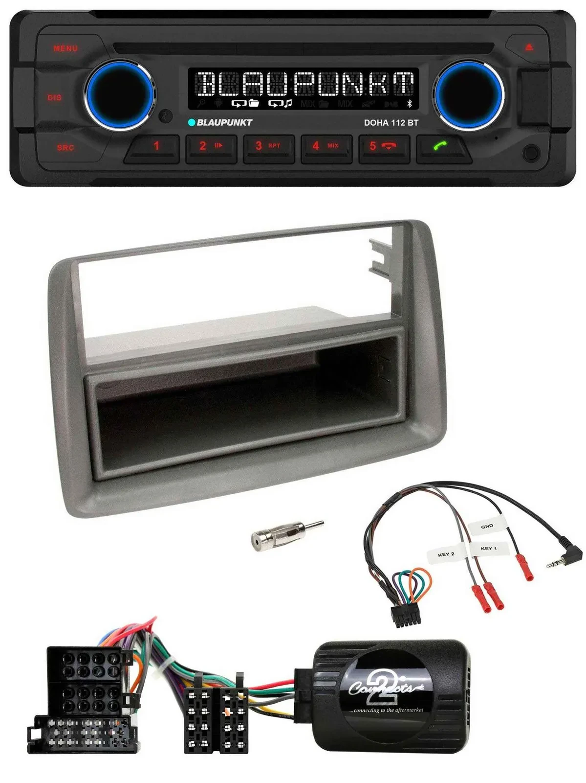 Blaupunkt Lenkrad MP3 CD Bluetooth USB Autoradio für Fiat Panda 04-10 169 grau