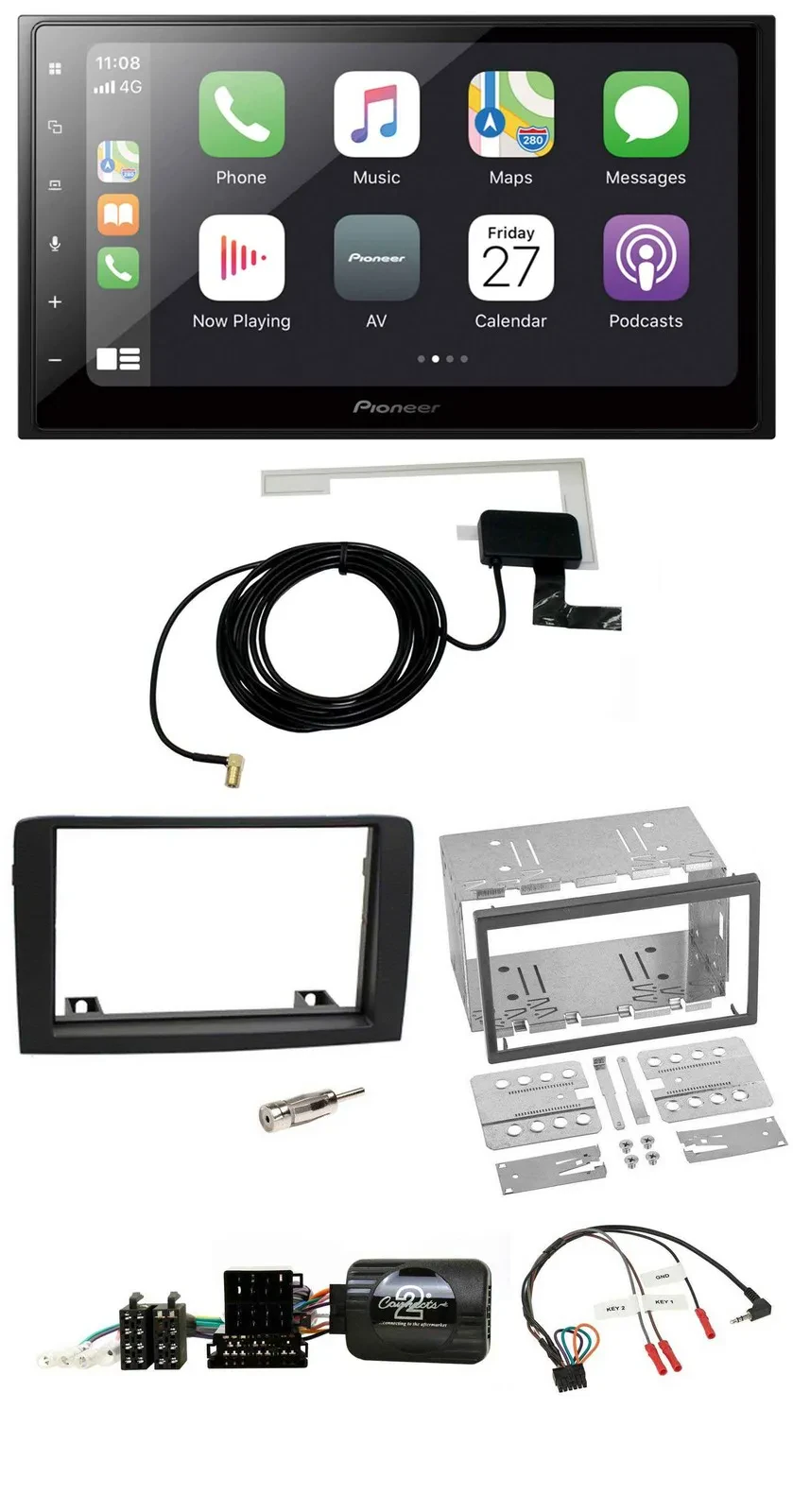 Pioneer USB Lenkrad 2DIN Bluetooth DAB Autoradio für Fiat Idea 06-12 schwarz