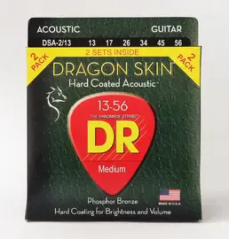 Струны для акустической гитары DR Strings DRAGON SKIN DR DSA-2/13, 13 - 56, 2 комплекта