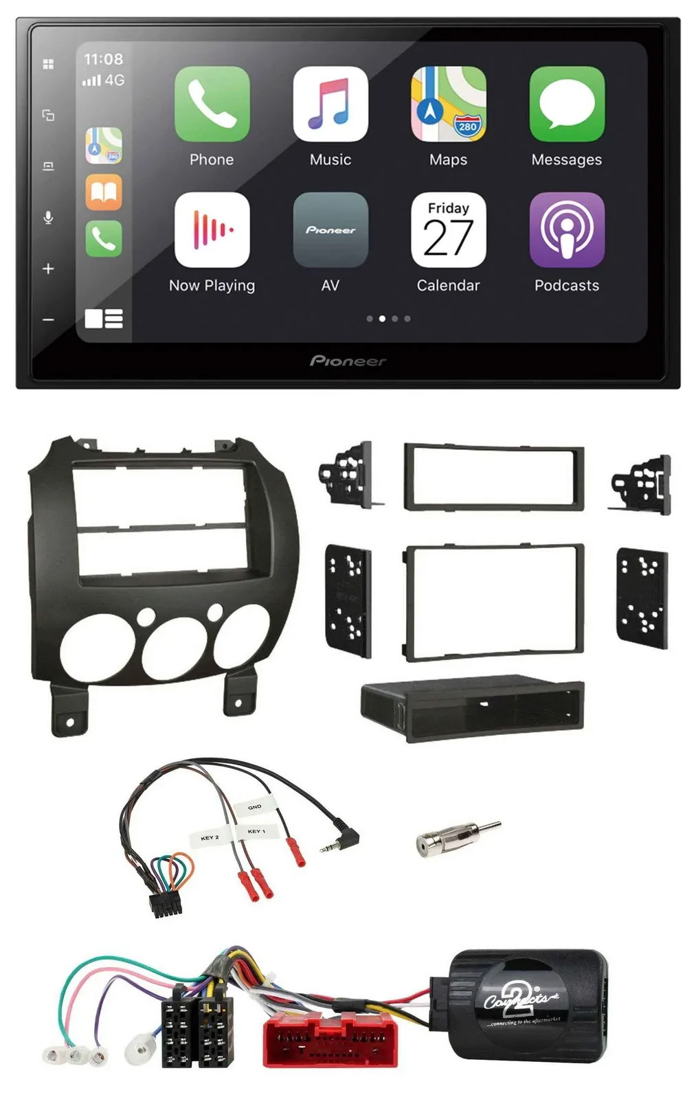 Автомагнитола для Mazda 2 (2007–2014) Pioneer 2DIN, Bluetooth, DAB, USB