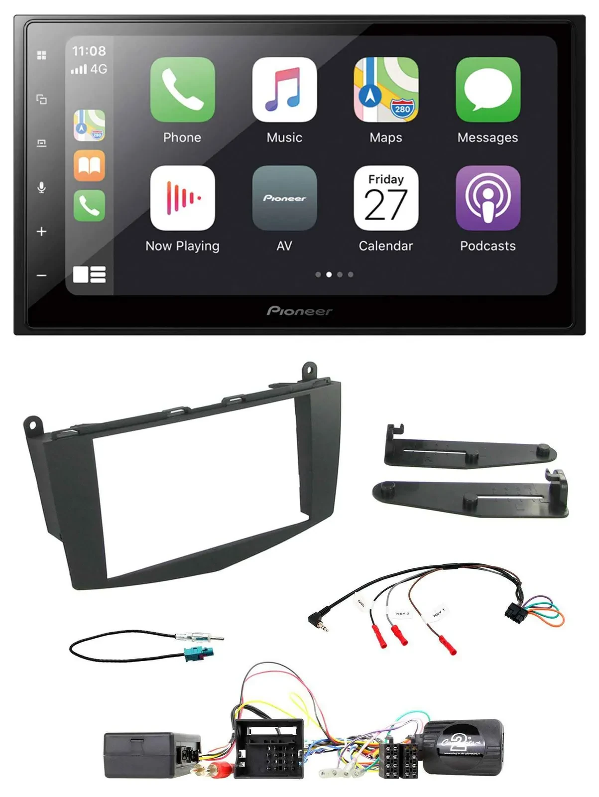 Pioneer Lenkrad Bluetooth DAB 2DIN USB Autoradio für Mercedes C W204 Aktivsystem