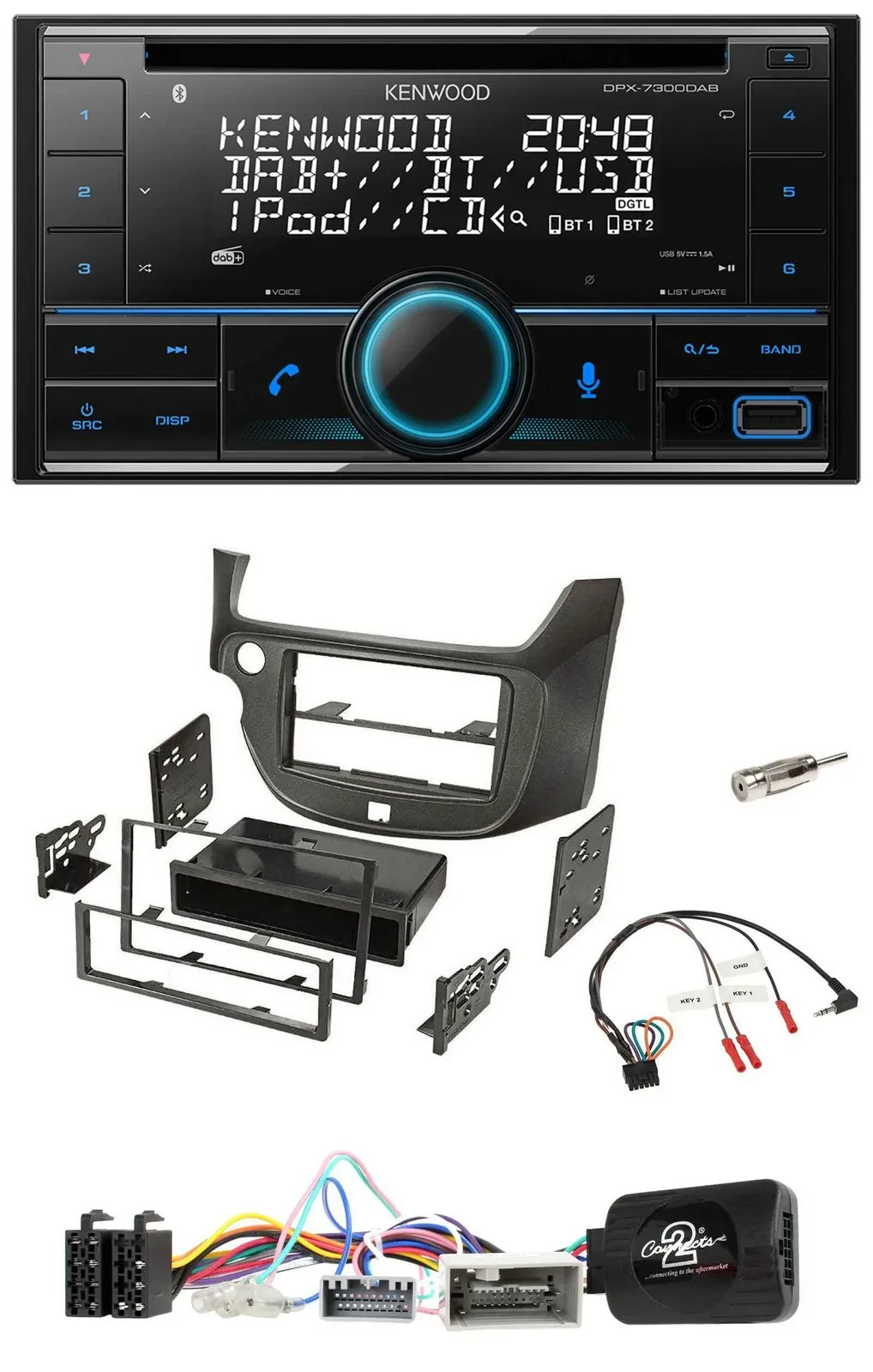 Автомагнитола Kenwood 2-DIN CD DAB USB Bluetooth для Honda Jazz (с 2014), темно-серая