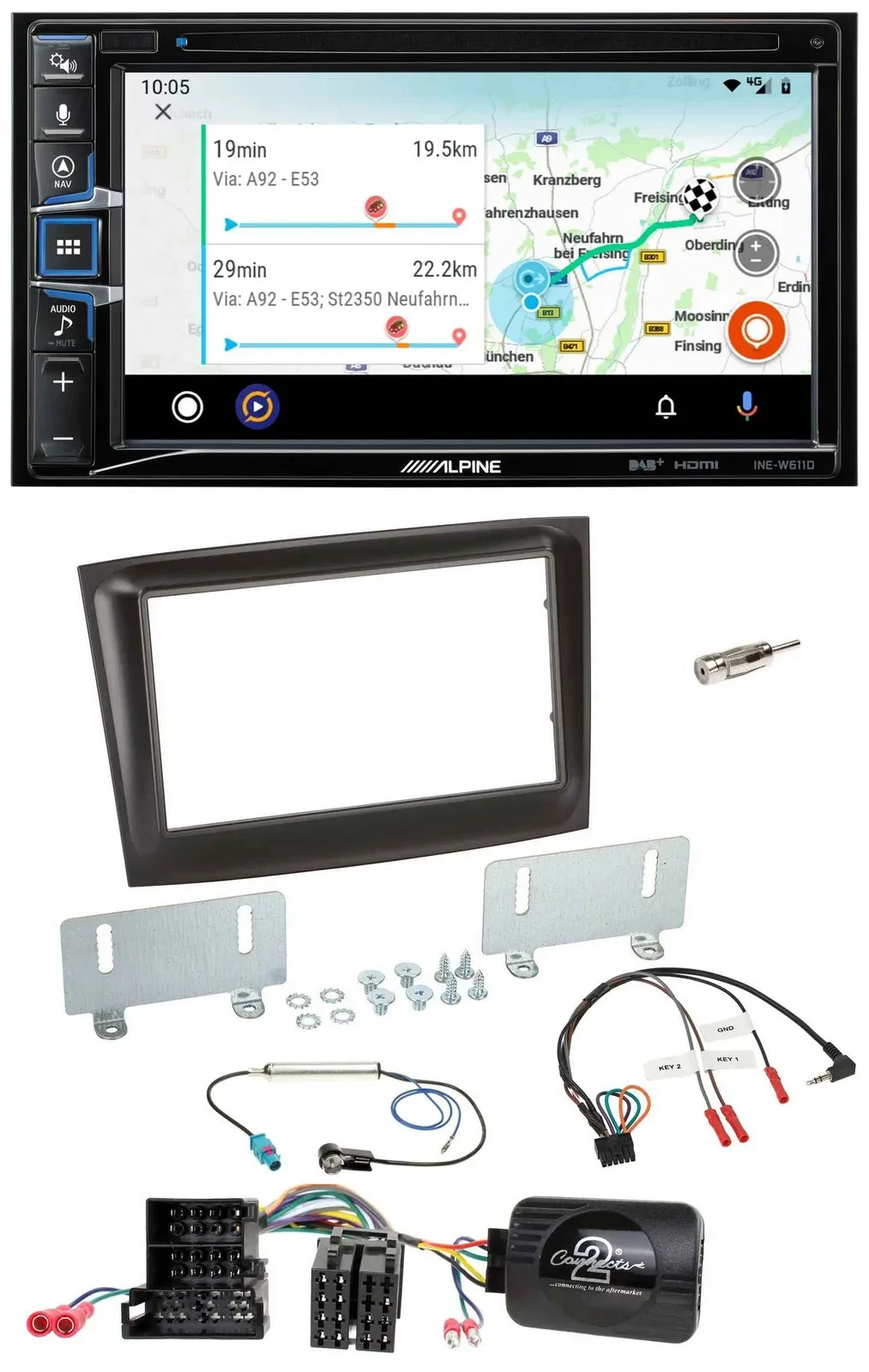 Alpine Bluetooth TMC USB DAB 2DIN Lenkrad Navigation für Fiat Doblo Mini-ISO ab