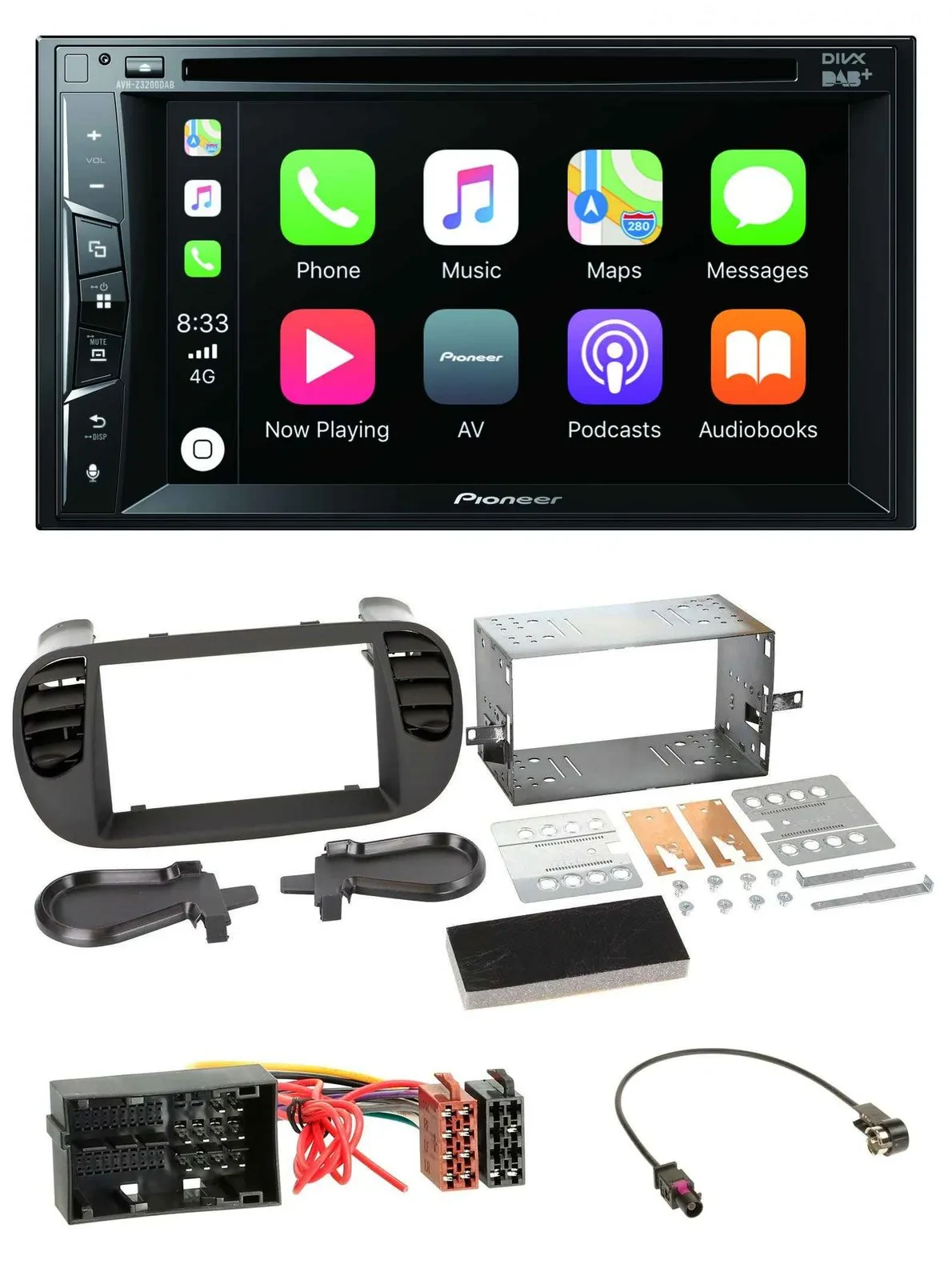Автомагнитола для Fiat 500 Pioneer 2DIN, MP3, USB, DVD, Bluetooth, DAB, soft touch