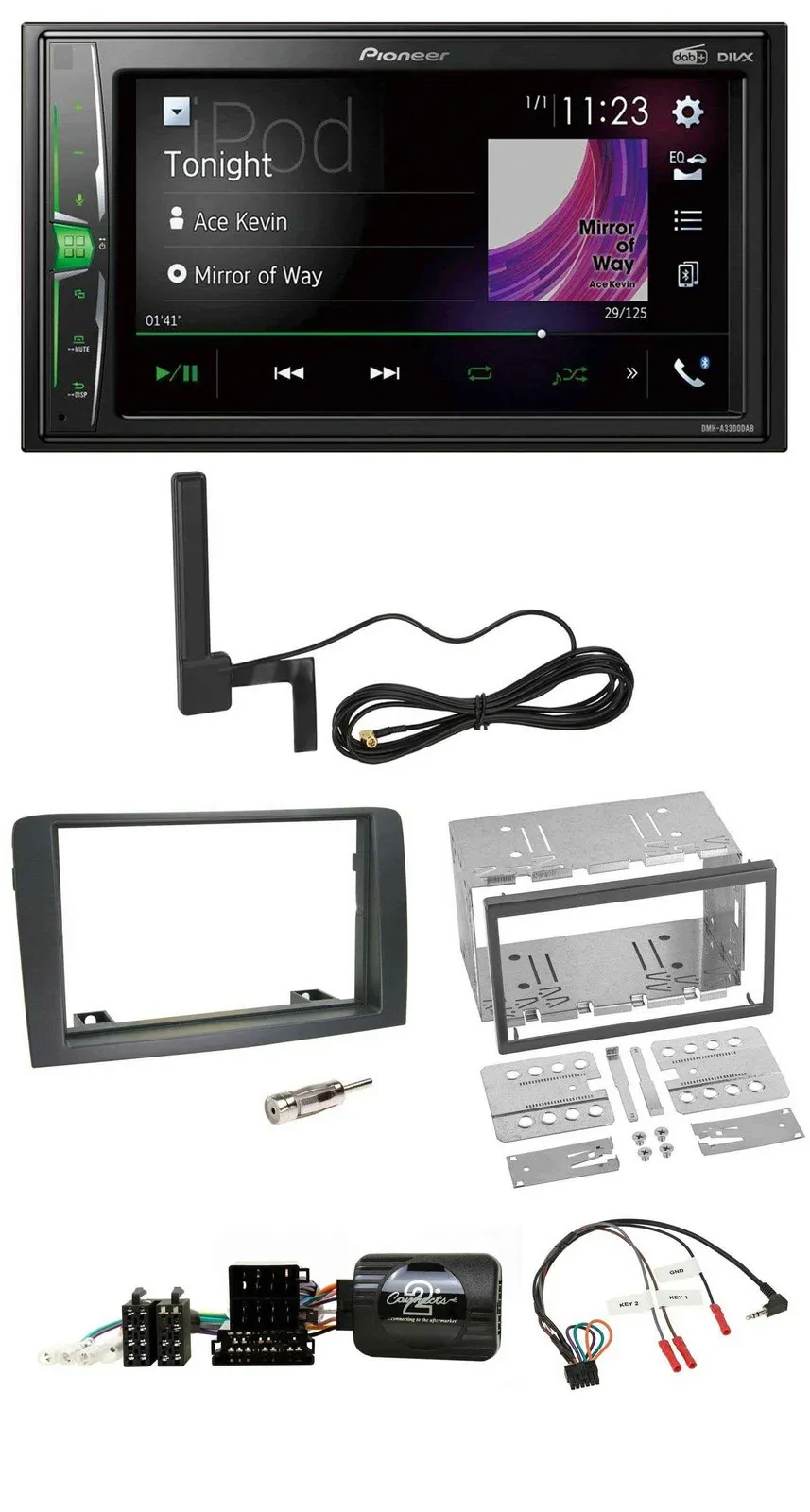 Pioneer MP3 DAB Lenkrad 2DIN Bluetooth Autoradio für Fiat Idea 2006-2012 grau