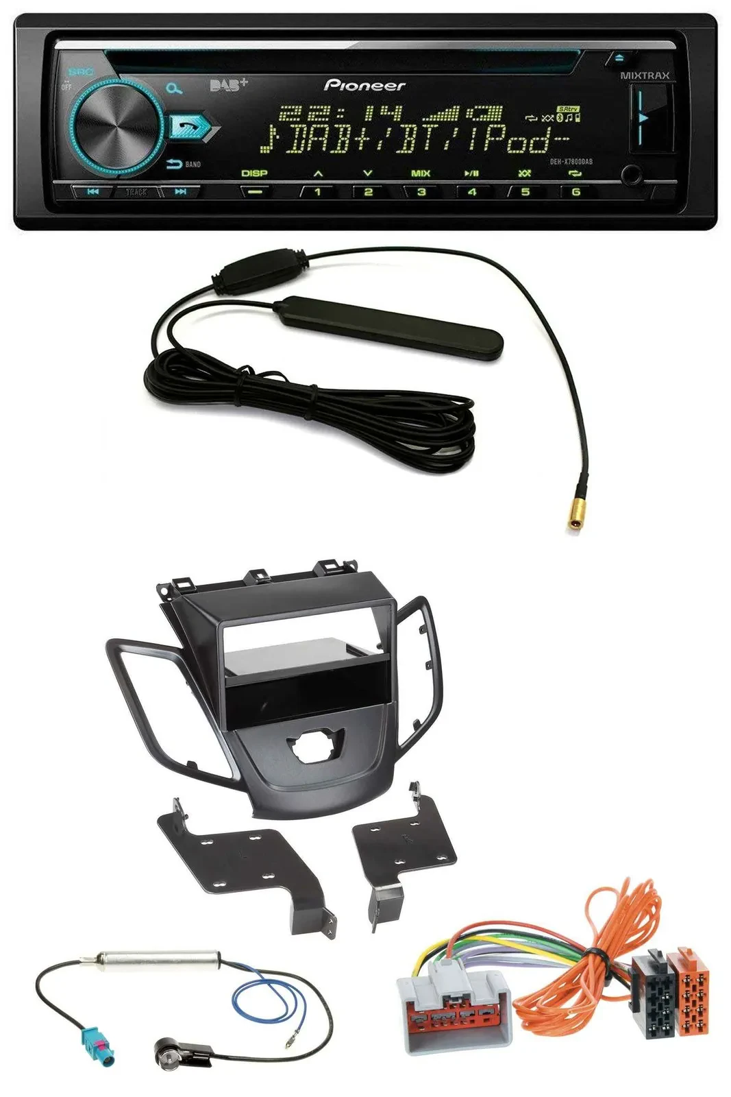 Pioneer CD MP3 AUX DAB USB Autoradio für Ford Fiesta JA8 08-10 ohne Display schw