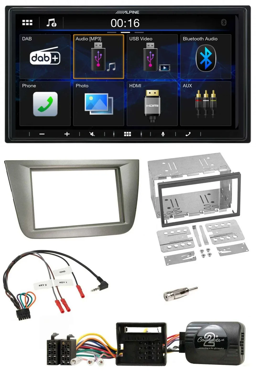 Alpine Bluetooth 2DIN Lenkrad DAB USB Autoradio für Seat Toledo Altea silber