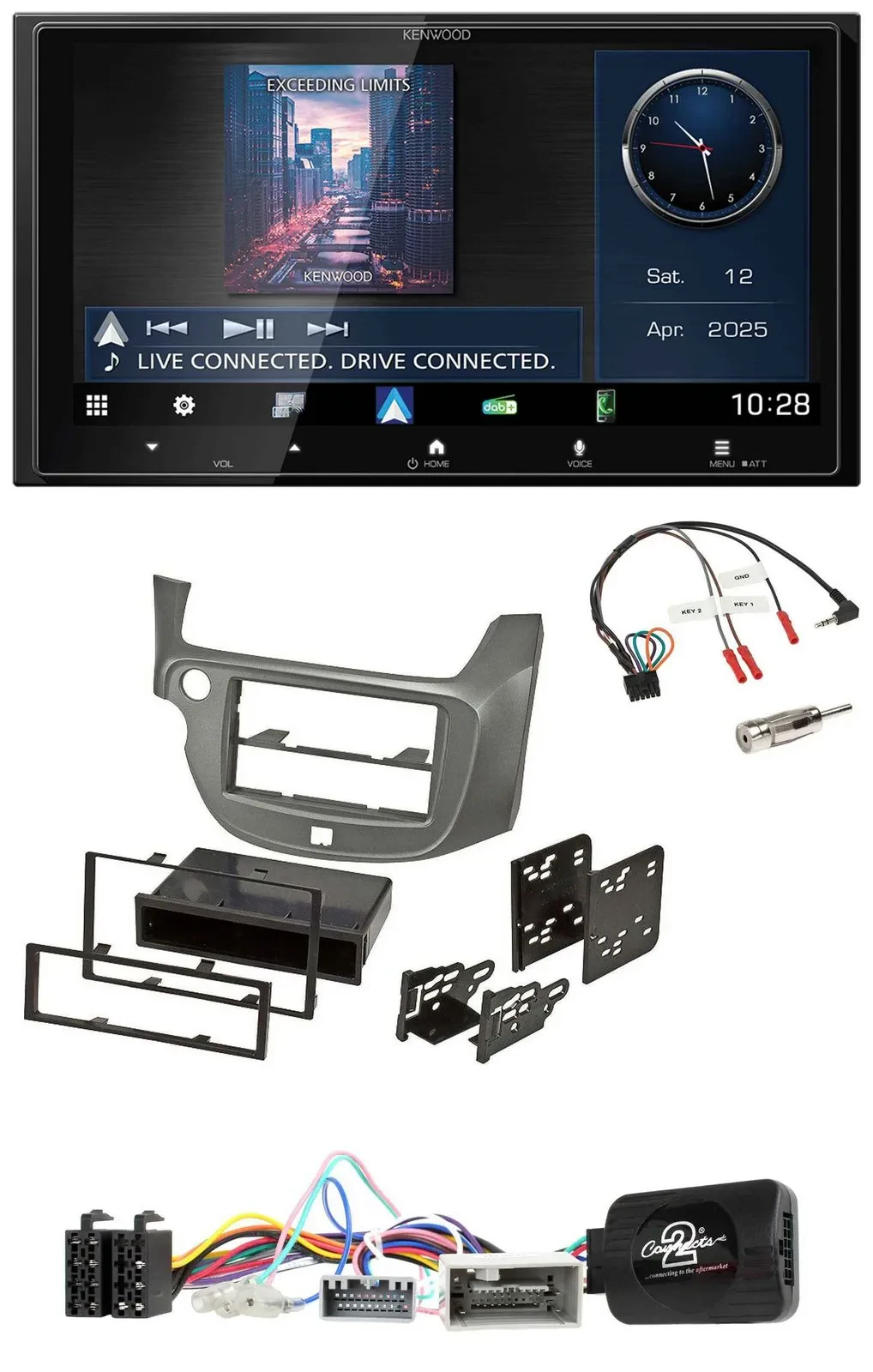 Kenwood Bluetooth 2DIN USB DAB Lenkrad Autoradio für Honda Jazz ab 2014 silber