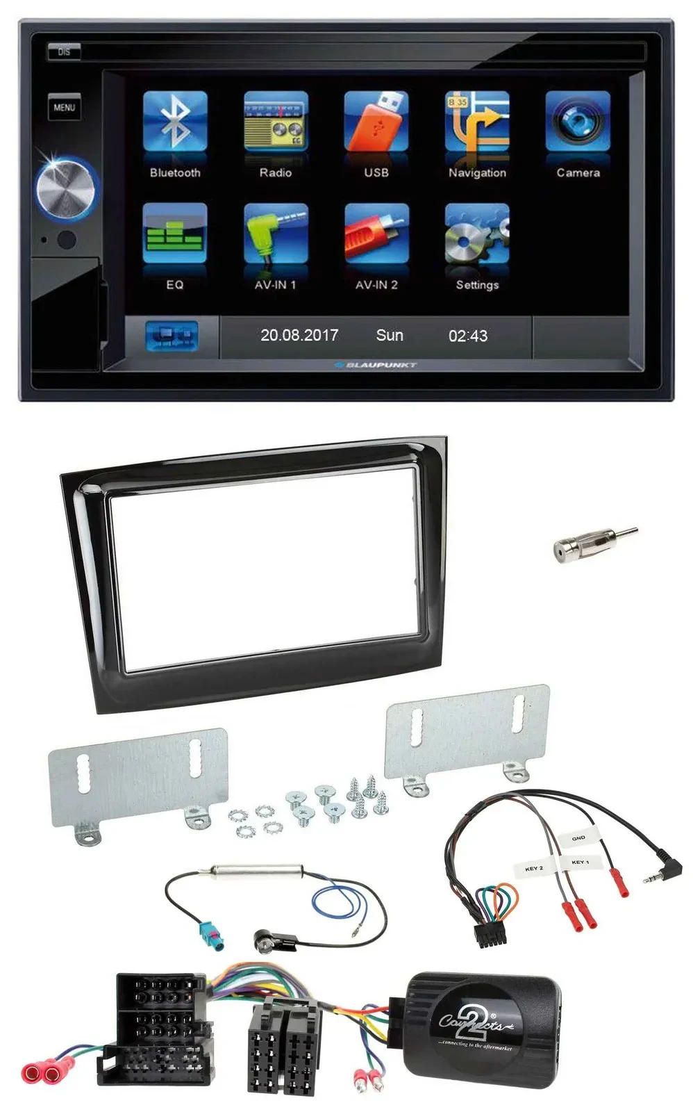 Blaupunkt SD USB TMC Bluetooth 2DIN Lenkrad Navigation für Fiat Doblo ab 15 Mini