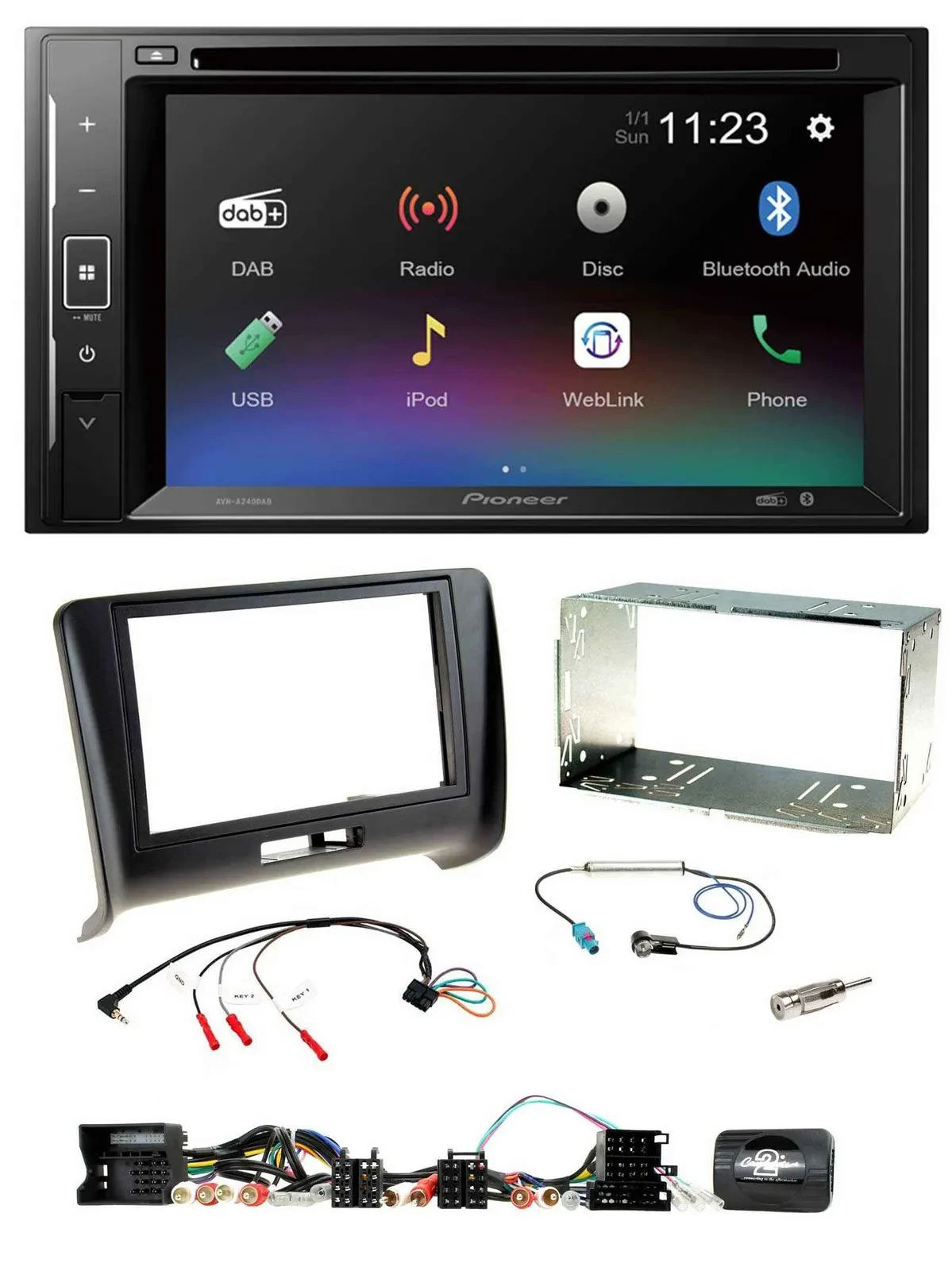 Автомагнитола для Audi TT (2006–2014) Pioneer 2DIN, Bluetooth, USB, DAB, DVD, совместима с управлением на руле