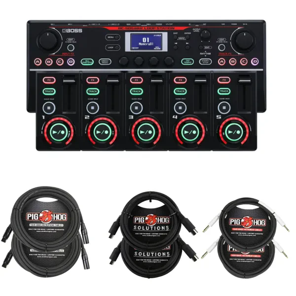 BOSS RC-505MKII 49 Input FX Tabletop Looper Bundle with Cables