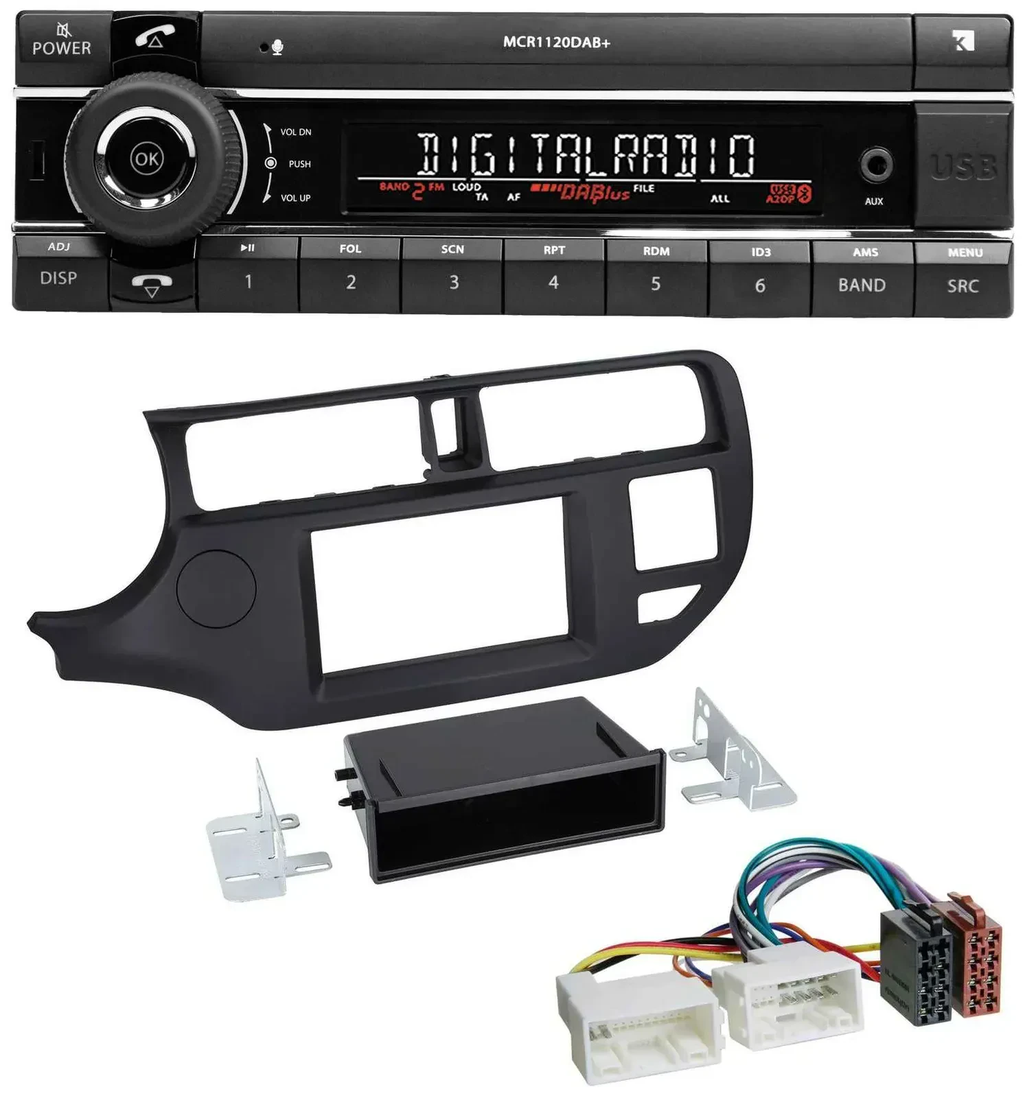 Автомагнитола Kienzle Bluetooth MP3 USB DAB для Kia Rio (UB 2011–2014) черная