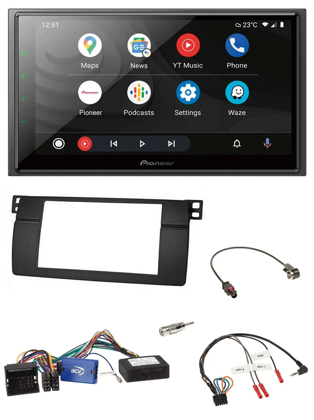 Pioneer USB 2DIN DAB Lenkrad Bluetooth Autoradio für BMW 3er 2002-2006 E46 schwa
