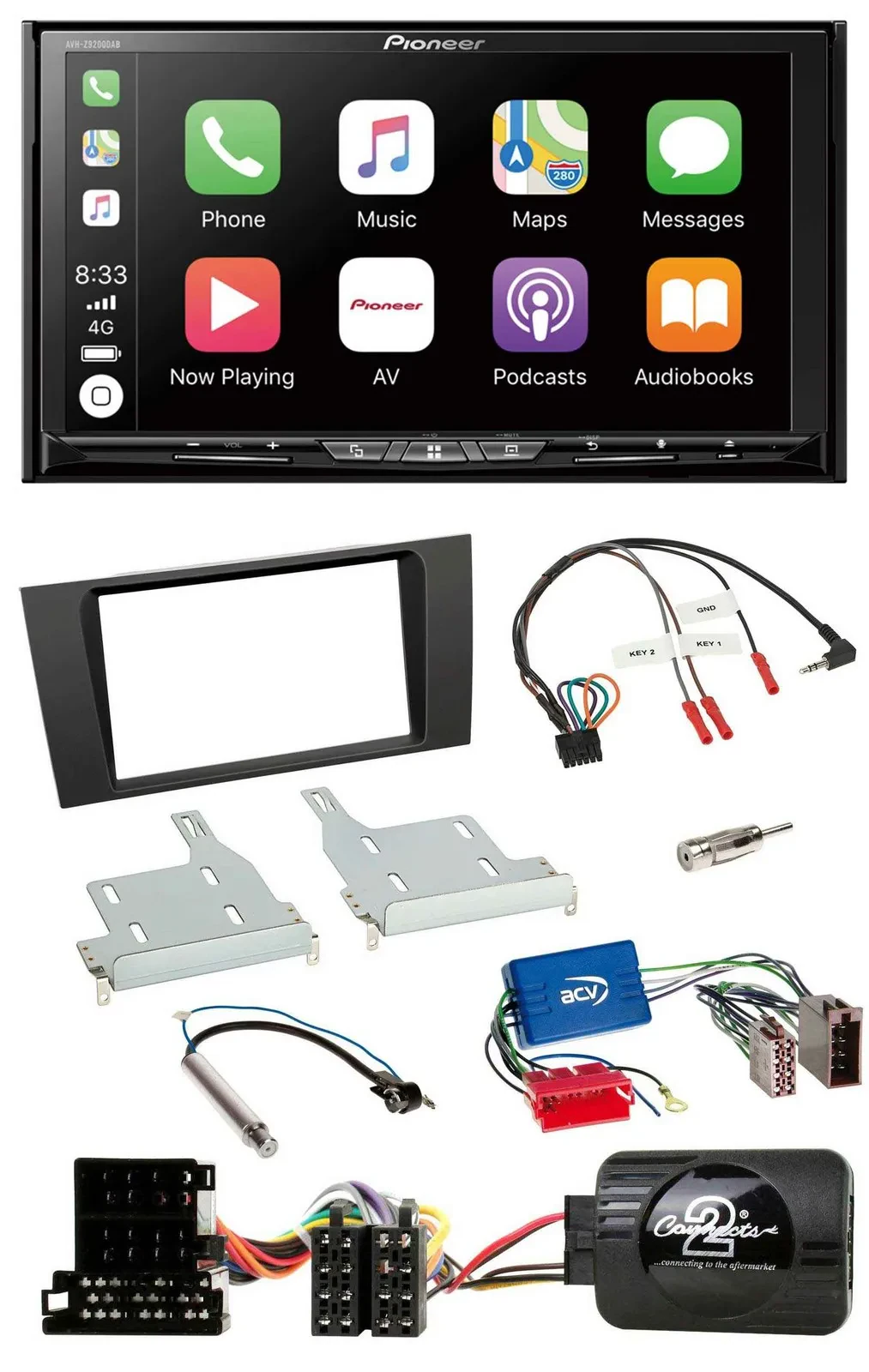 Pioneer 2DIN Lenkrad USB DAB DVD Bluetooth Autoradio für Audi A4 99-01 Aktivsyst