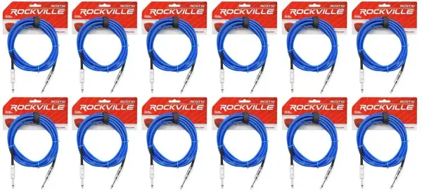 Инструментальный кабель Rockville RCGT10BL Blue 3 м (12 штук)