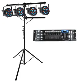 Rockville RVLS1 Tripod Lighting Stand+(4) Par Can Wash Lights+DMX Controller