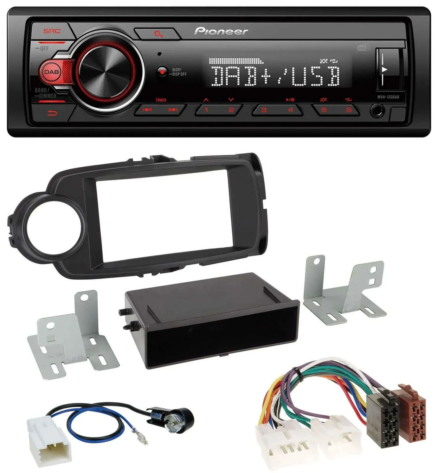 Pioneer MP3 1DIN DAB USB AUX Autoradio für Toyota Yaris (11-14) - schwarz