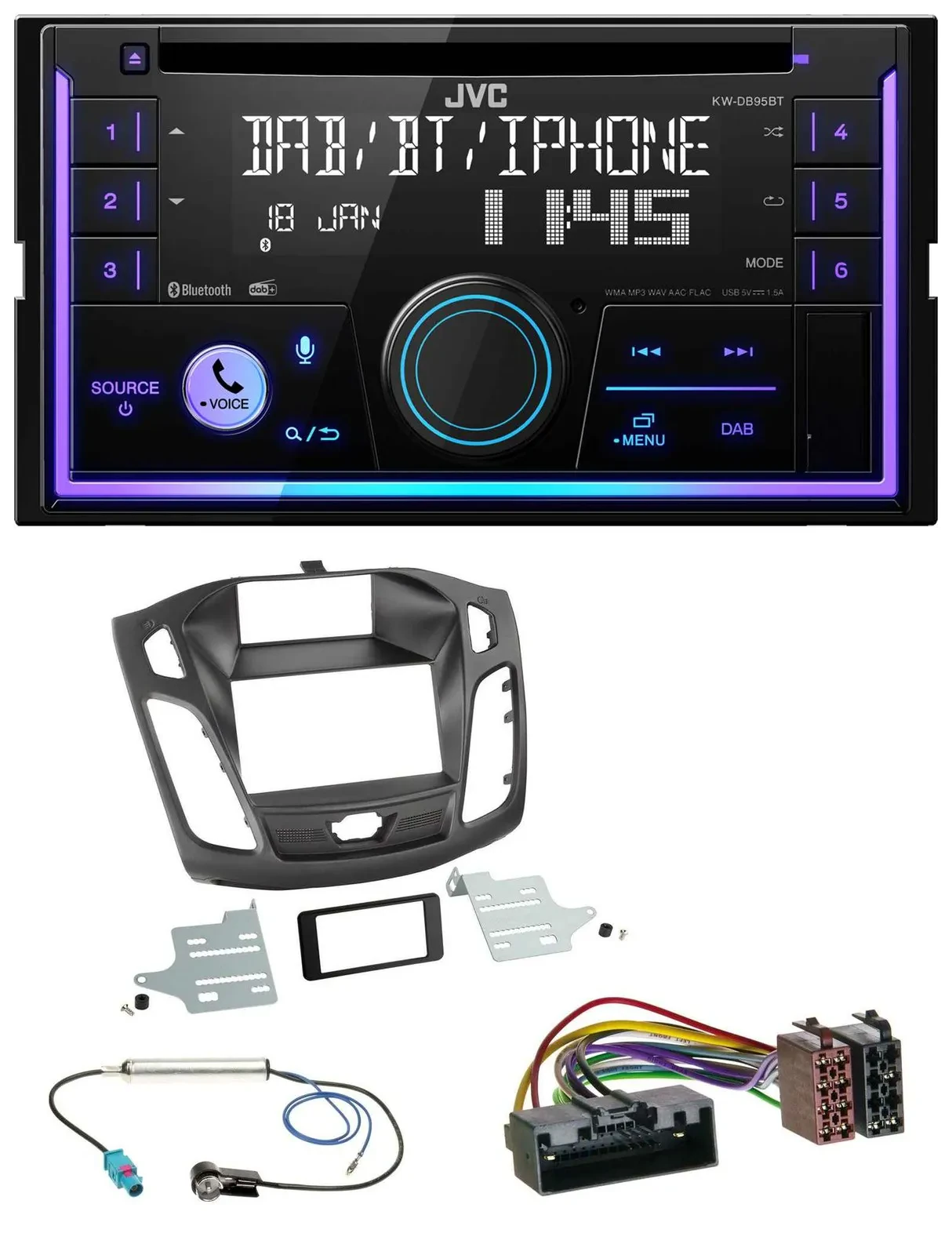 JVC MP3 USB 2DIN DAB Bluetooth CD Autoradio für Ford Focus (2011-2014)