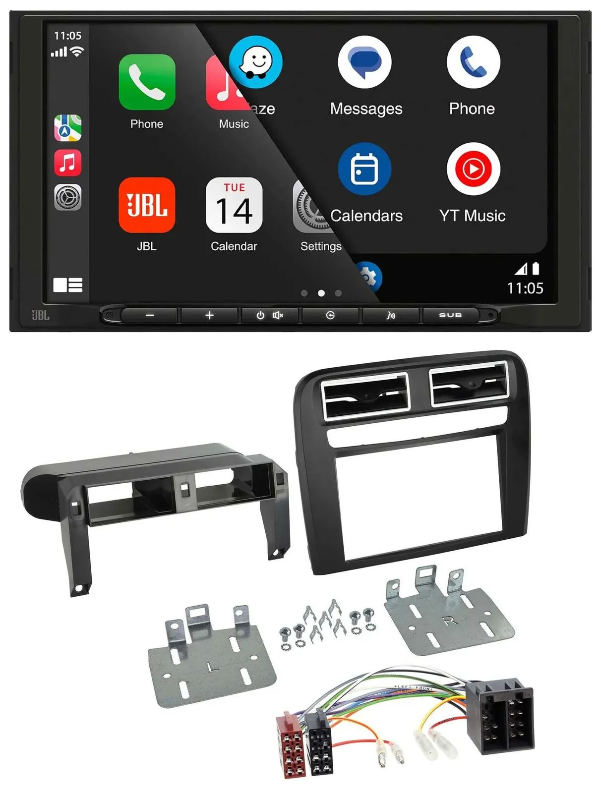 JBL USB 2DIN MP3 Bluetooth AUX Autoradio für Fiat Grande Punto 2005-2009 schwarz