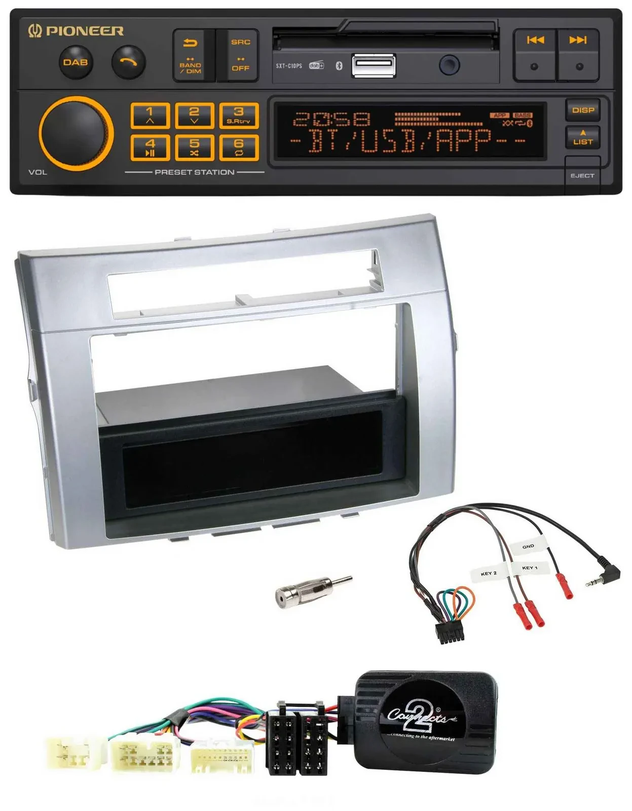 Автомагнитола для Toyota Corolla Verso 2004–2007 Pioneer DAB, USB, Bluetooth, поддержка кнопок на руле