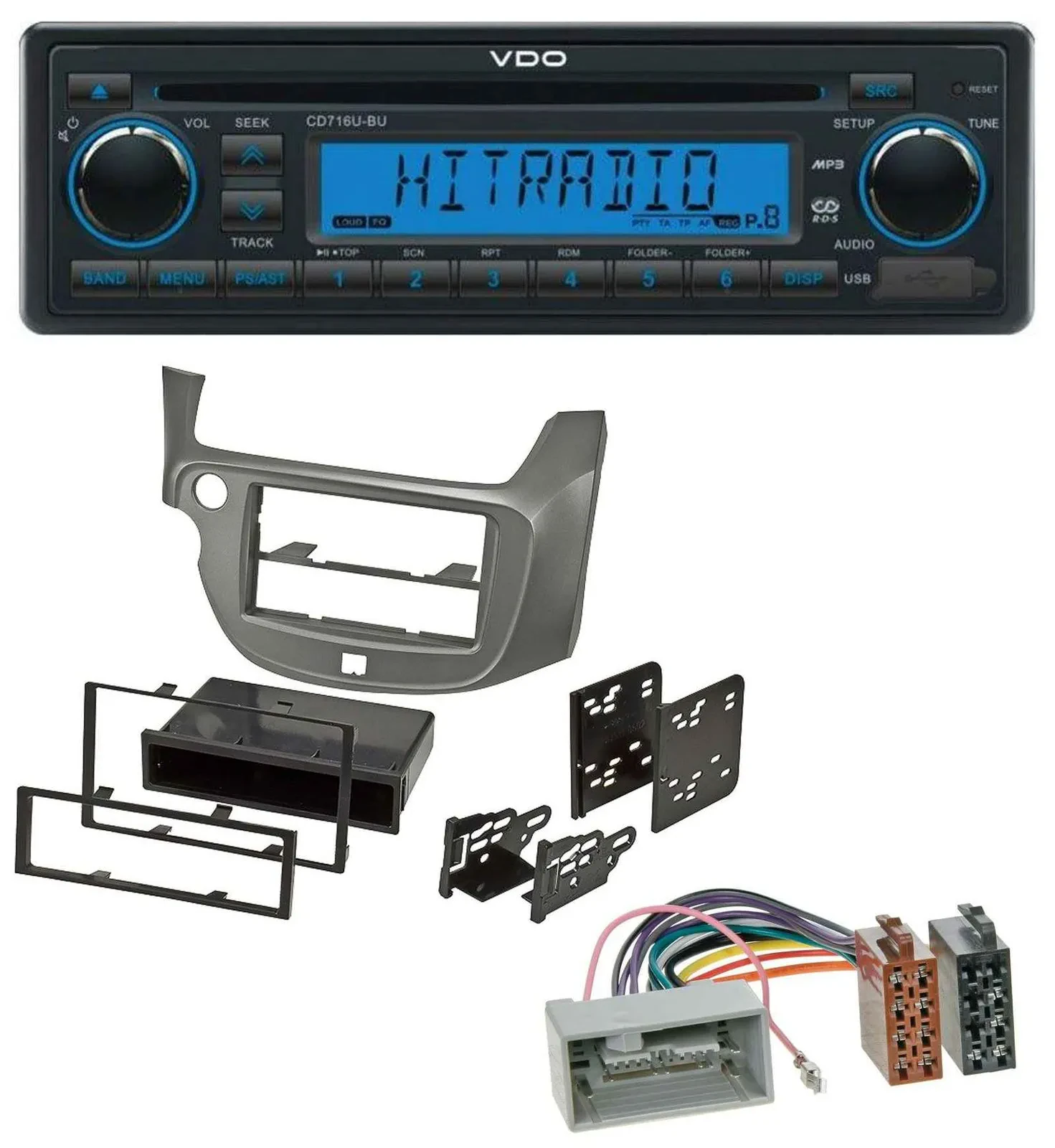 VDO AUX MP3 1DIN CD USB Autoradio für Honda Jazz (ab 2009) - silber
