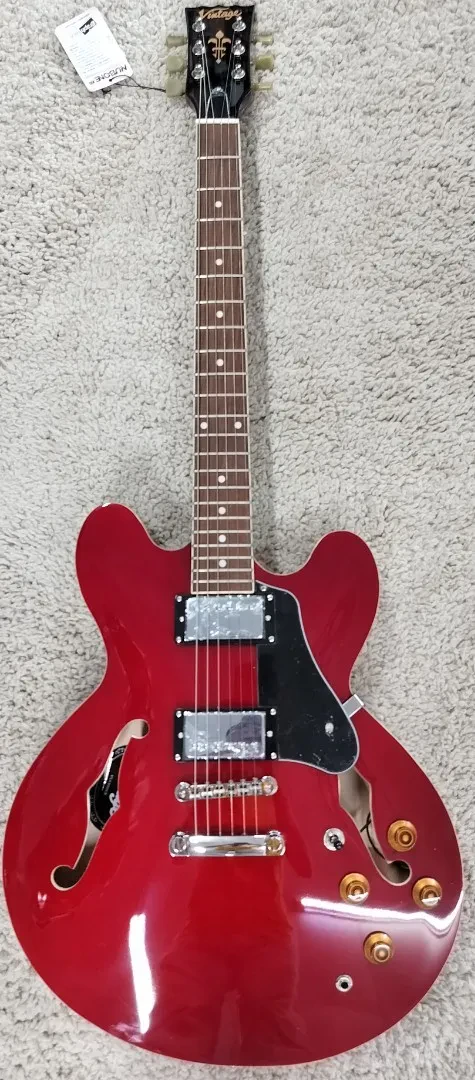 Vintage VSA500CR Reissued Semi Hollow Body Electric Guitar Cherry Red - B-Stock