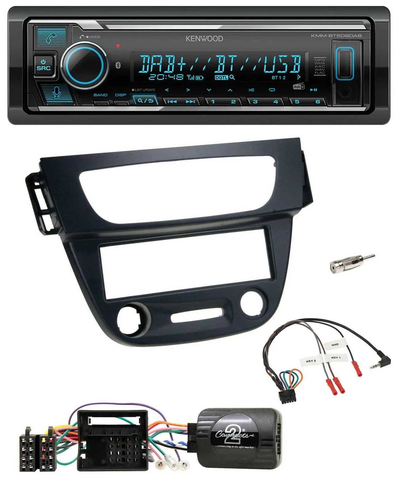 Kenwood Bluetooth Lenkrad DAB USB Autoradio für Renault Megane III 09-12 schwarz