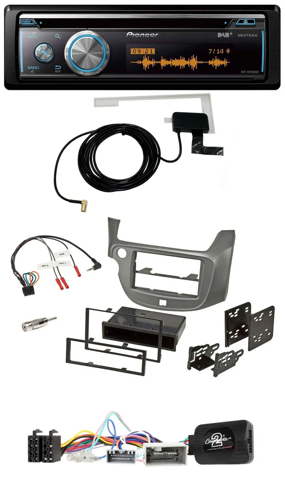 Автомагнитола для Honda Jazz Pioneer Bluetooth DAB, USB, CD серебристая