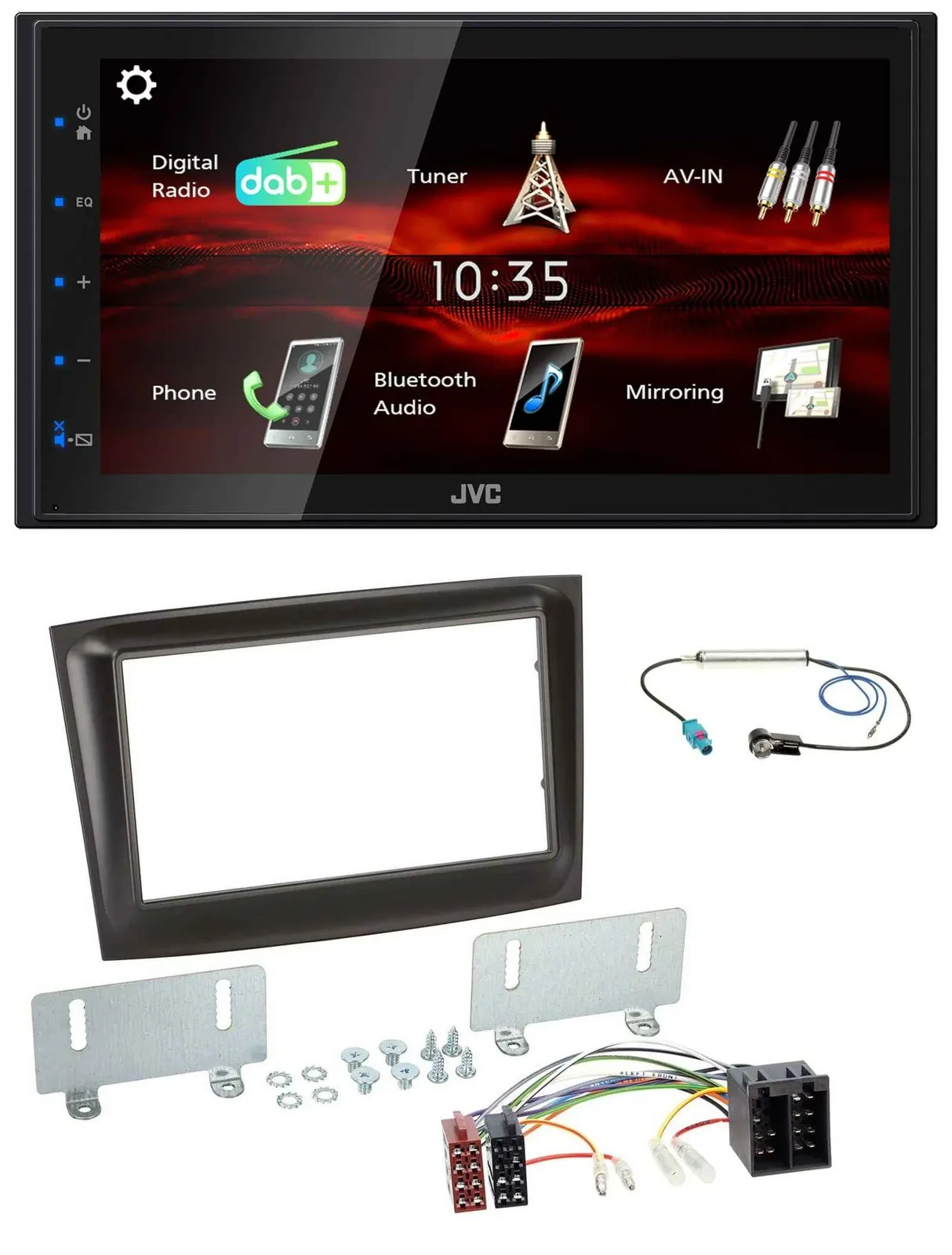 JVC USB Bluetooth MP3 DAB 2DIN Autoradio für Fiat Doblo ab 15 schwarz