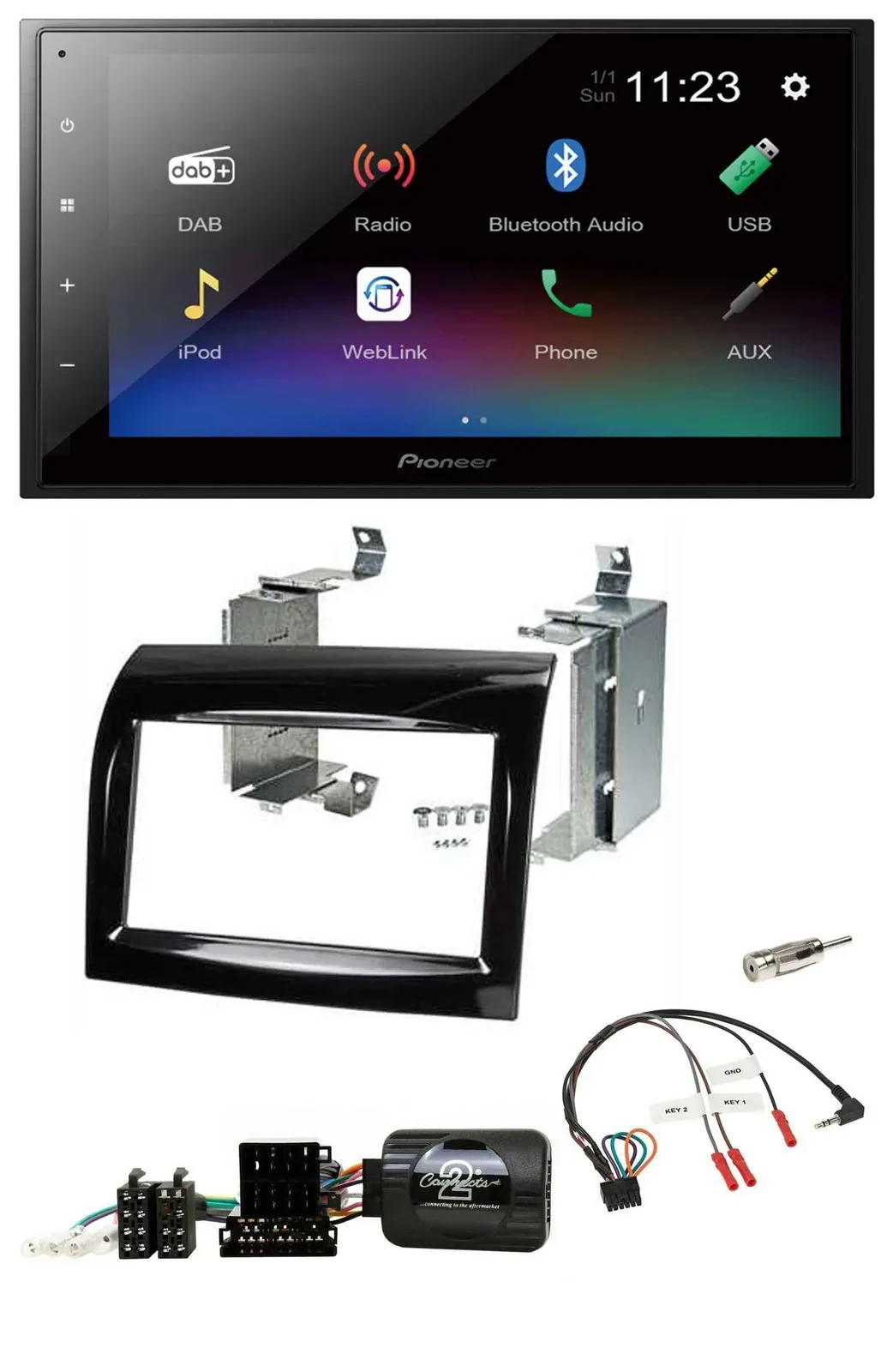 Автомагнитола Pioneer 2-DIN, USB, Bluetooth, DAB, для Fiat Ducato 2012–2015, чёрный (Piano Black)