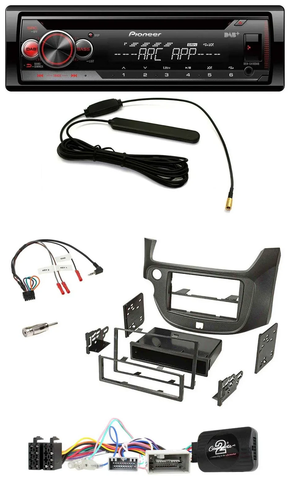 Pioneer CD USB Lenkrad DAB MP3 Autoradio für Honda Jazz ab 2014 dunkelgrau