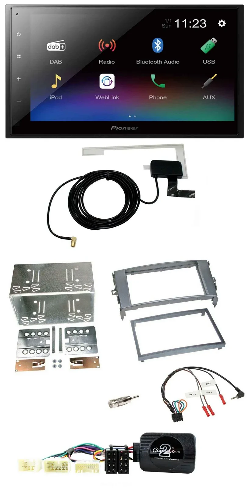 Автомагнитола Pioneer 2-DIN, DAB, Bluetooth, USB, поддержка кнопок на руле, для Toyota Auris 2007–2011, антрацит