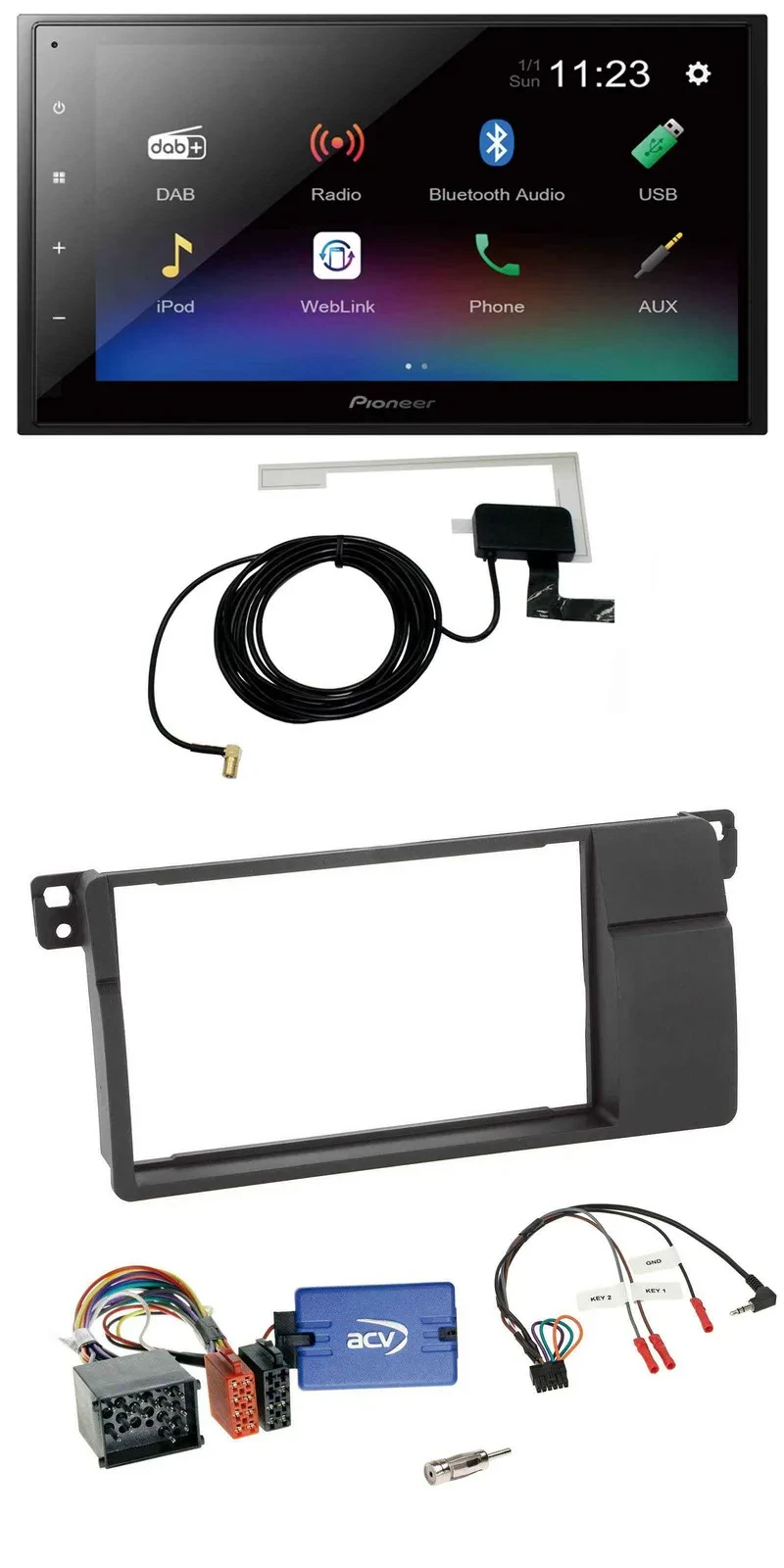 Pioneer DAB Lenkrad Bluetooth 2DIN USB Autoradio für BMW 3er E46 2000-2006