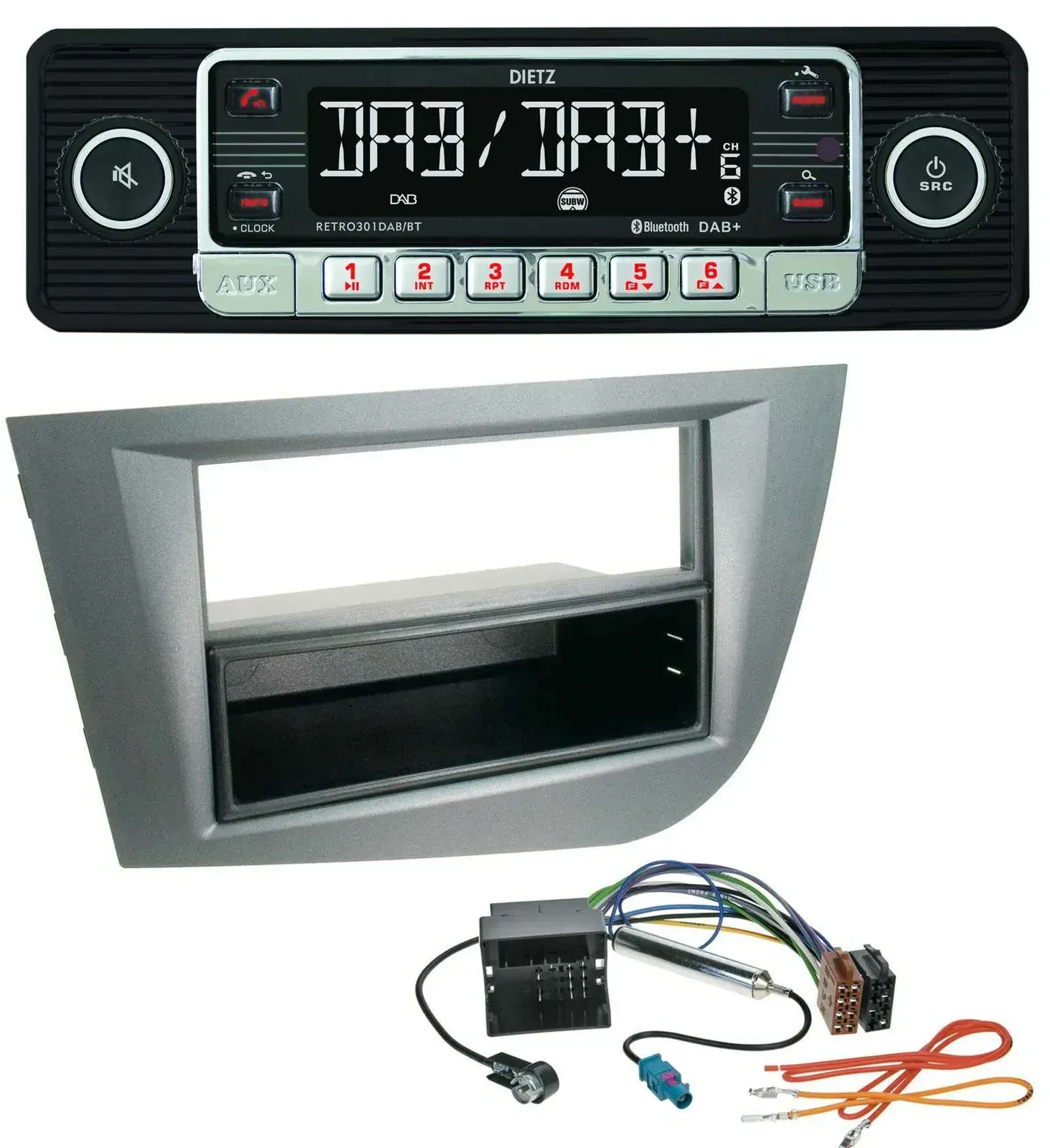 Dietz USB DAB MP3 Bluetooth Autoradio für Seat Leon ab 05 dunkelgrau metallic