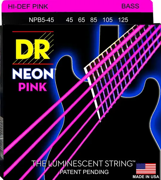Струны для 5-струнной бас-гитары DR Strings Neon NPB5-45 45-125