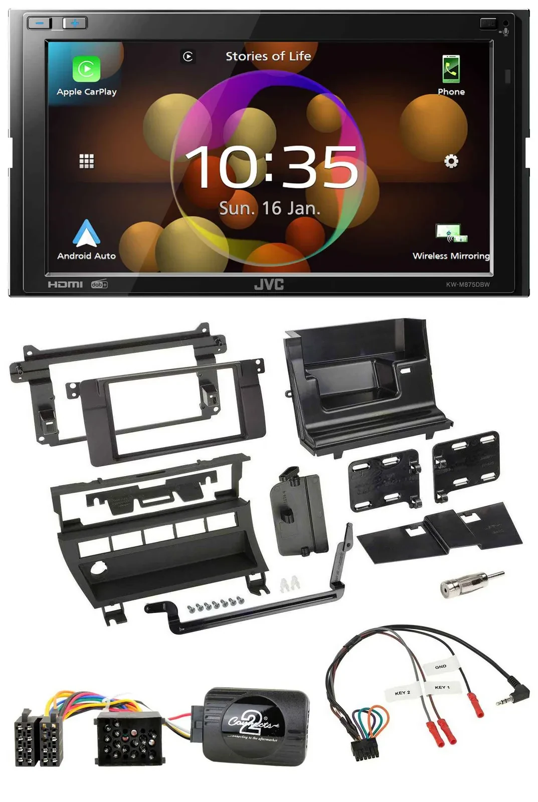 JVC DAB Lenkrad 2DIN Bluetooth USB Autoradio für BMW 3er 1999-2006 5 Schalteröff