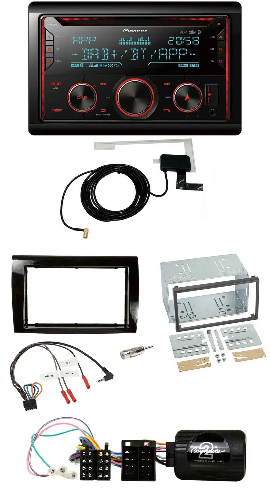 Автомагнитола для Fiat Bravo 2007–2014 Pioneer 2DIN, DAB, USB, CD, Bluetooth, совместимая с кнопками на руле