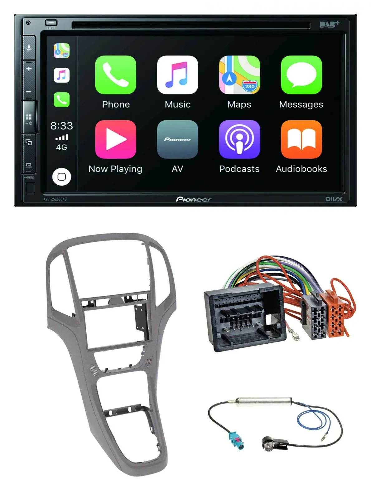 Автомагнитола для Opel Astra J Pioneer 2DIN DVD MP3 DAB Bluetooth USB титан-серый (с 2009 г.)
