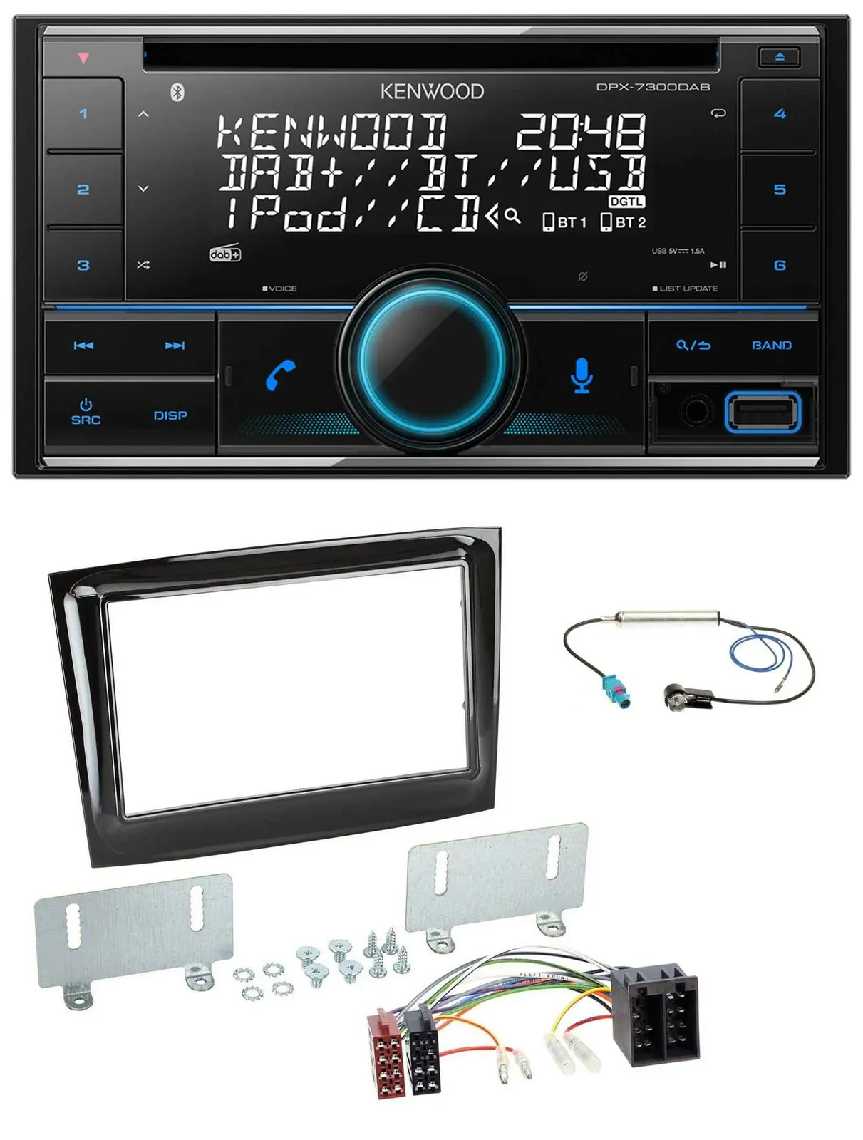 Автомагнитола Kenwood 2DIN CD/MP3 DAB USB Bluetooth для Fiat Doblo (с 2015), черный (piano black)