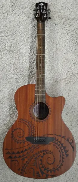 Luna Guitars Gypsy Tattoo Mahogany AcousticElectric Grand Concert Guitar Natural