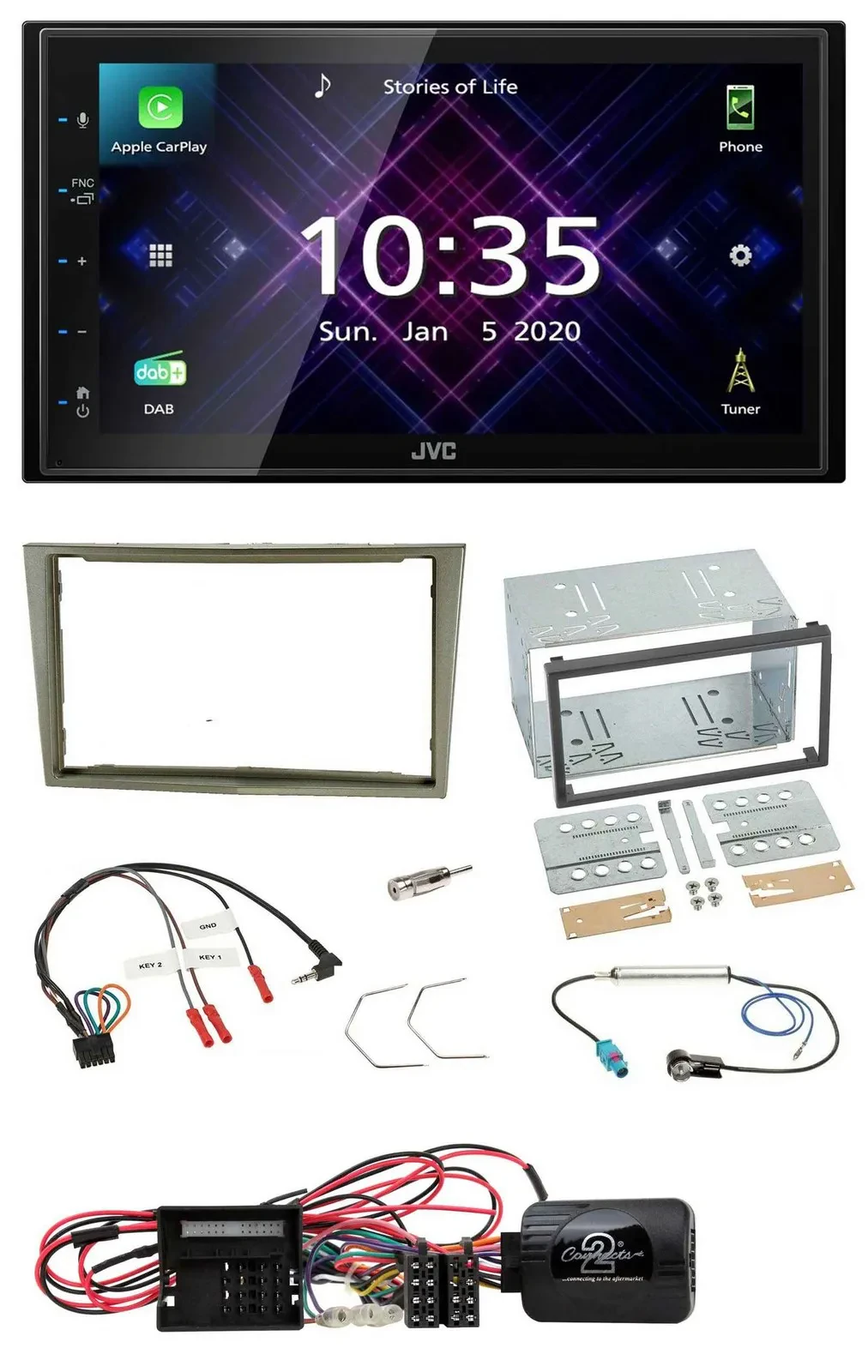 JVC DAB 2DIN Lenkrad Bluetooth USB Autoradio für Opel Corsa D satin-stone 09-14