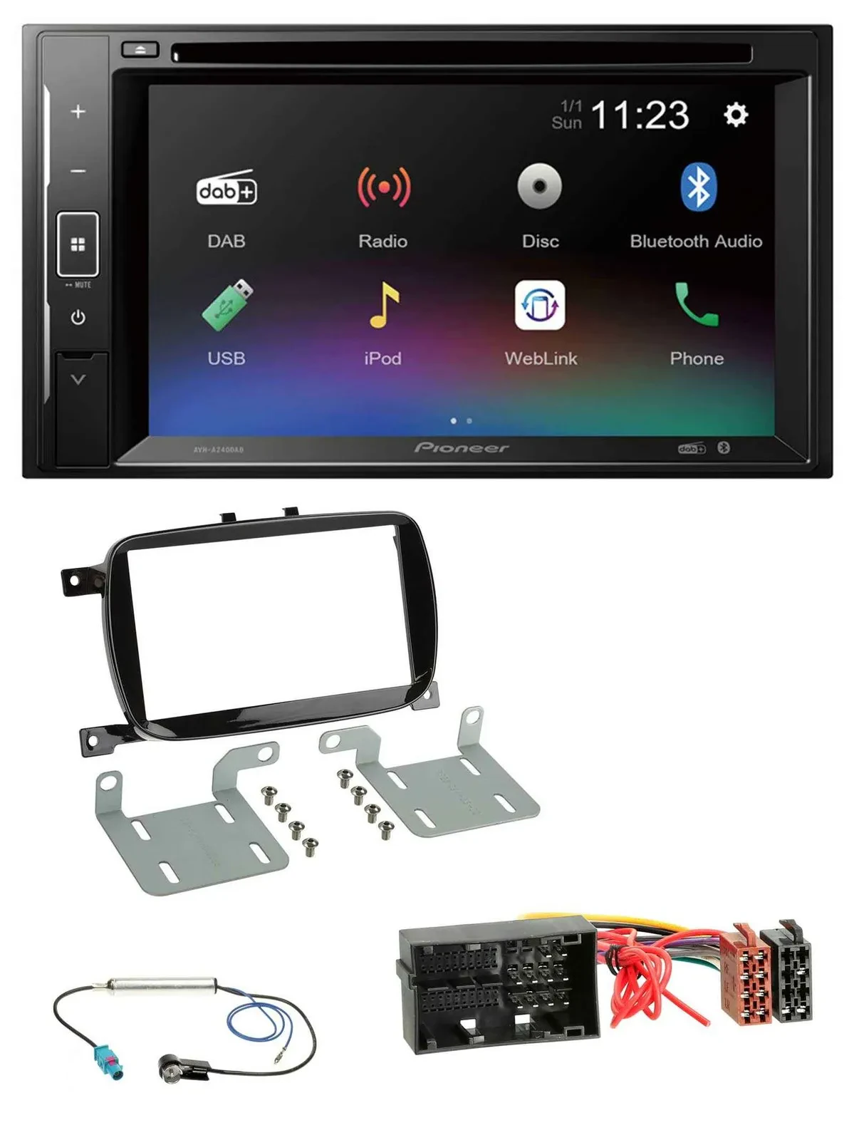 Pioneer Bluetooth MP3 USB 2DIN DAB DVD Autoradio für Fiat 500 ab 2016 klavierlac