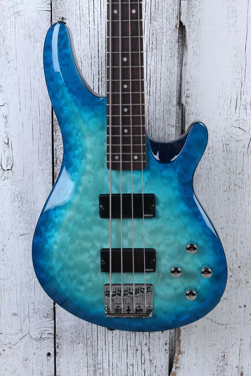 Schecter C-4 Plus 4 String Electric Bass Guitar Quilt Maple Top Ocean Blue Burst
