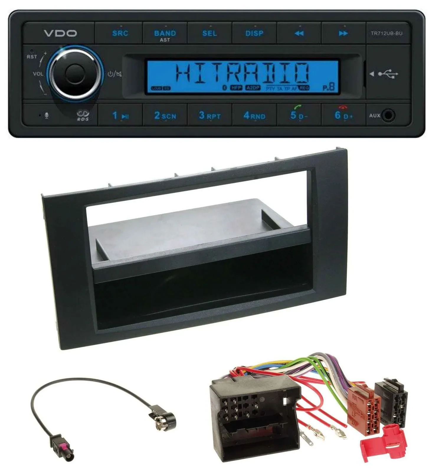 Автомагнитола VDO Bluetooth USB AUX MP3 для Ford Focus/C-Max/S-Max/Galaxy (2003–2007), черный